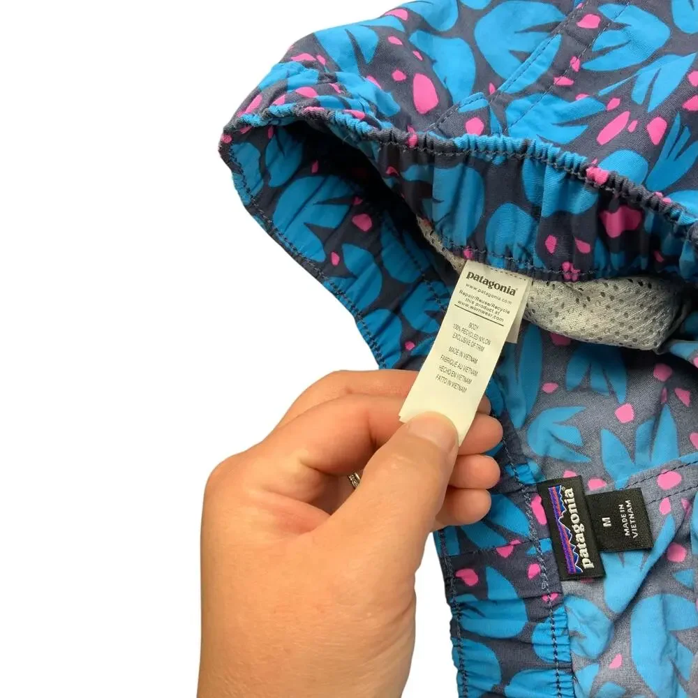 Patagonia Women’s Baggies Shorts Medium Blue Pink Floral 2.5” Unlined Trail Run